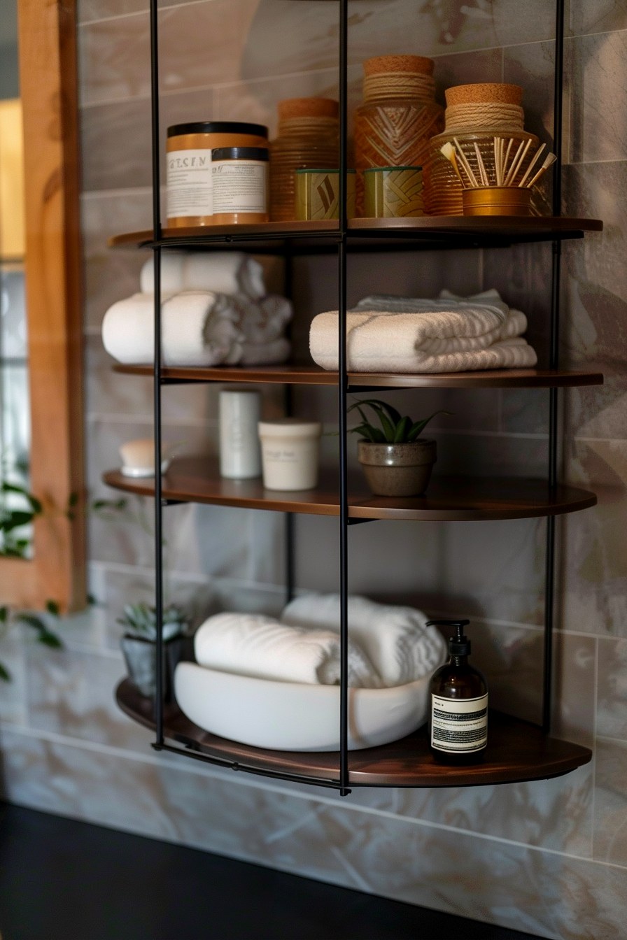 wooden bathroom shelves