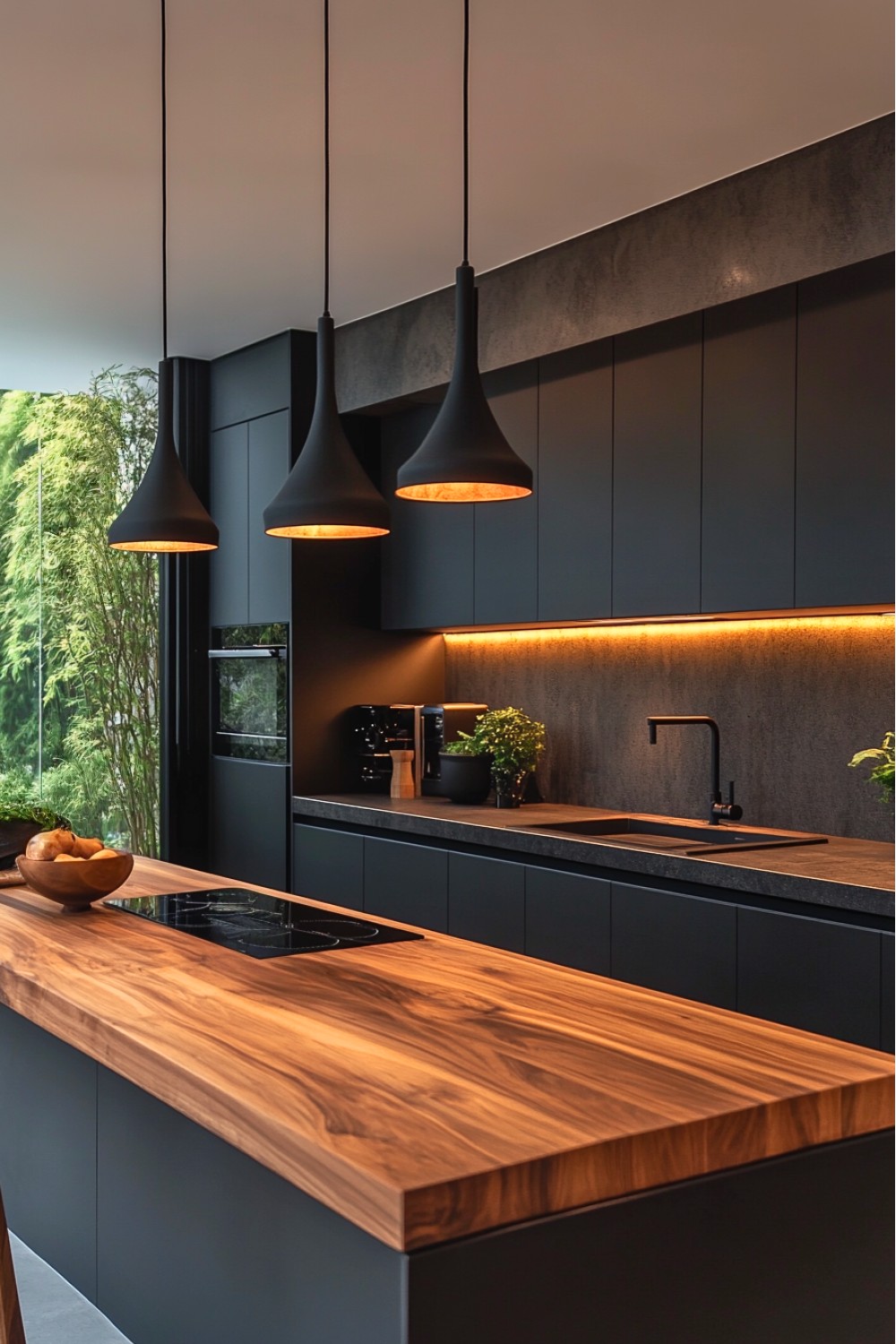 17 Modern Japandi Kitchen with Ambient Pendant Lighting and Sleek Cabinets