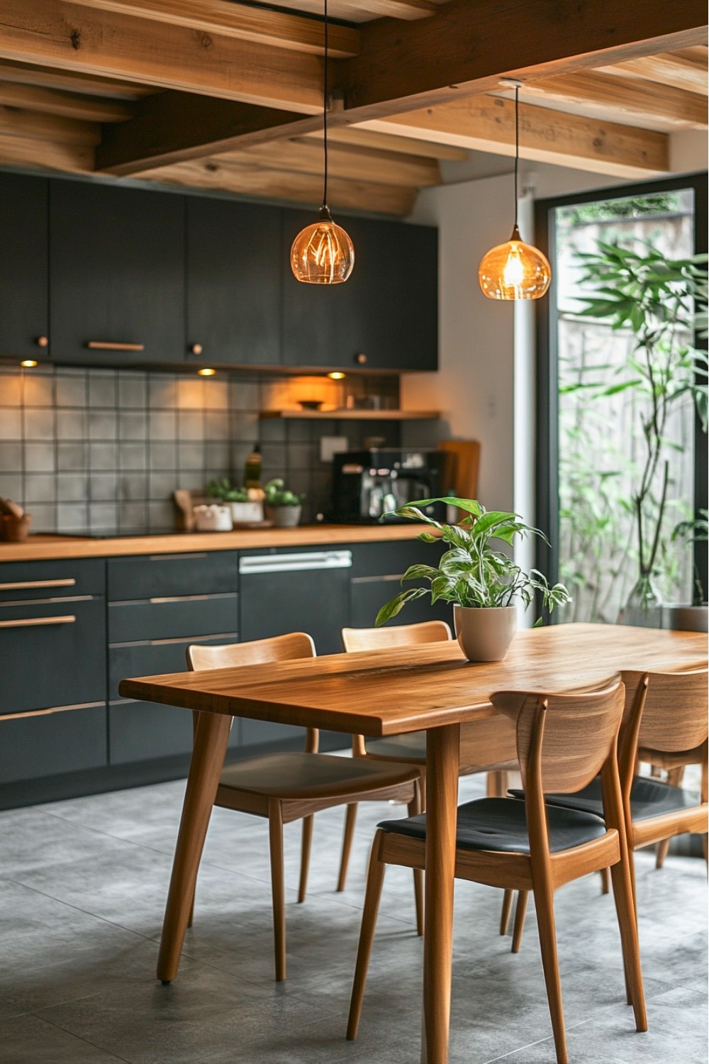 6 Cozy Japandi Kitchen with Slatted Wood Ceiling and Budget Lighting