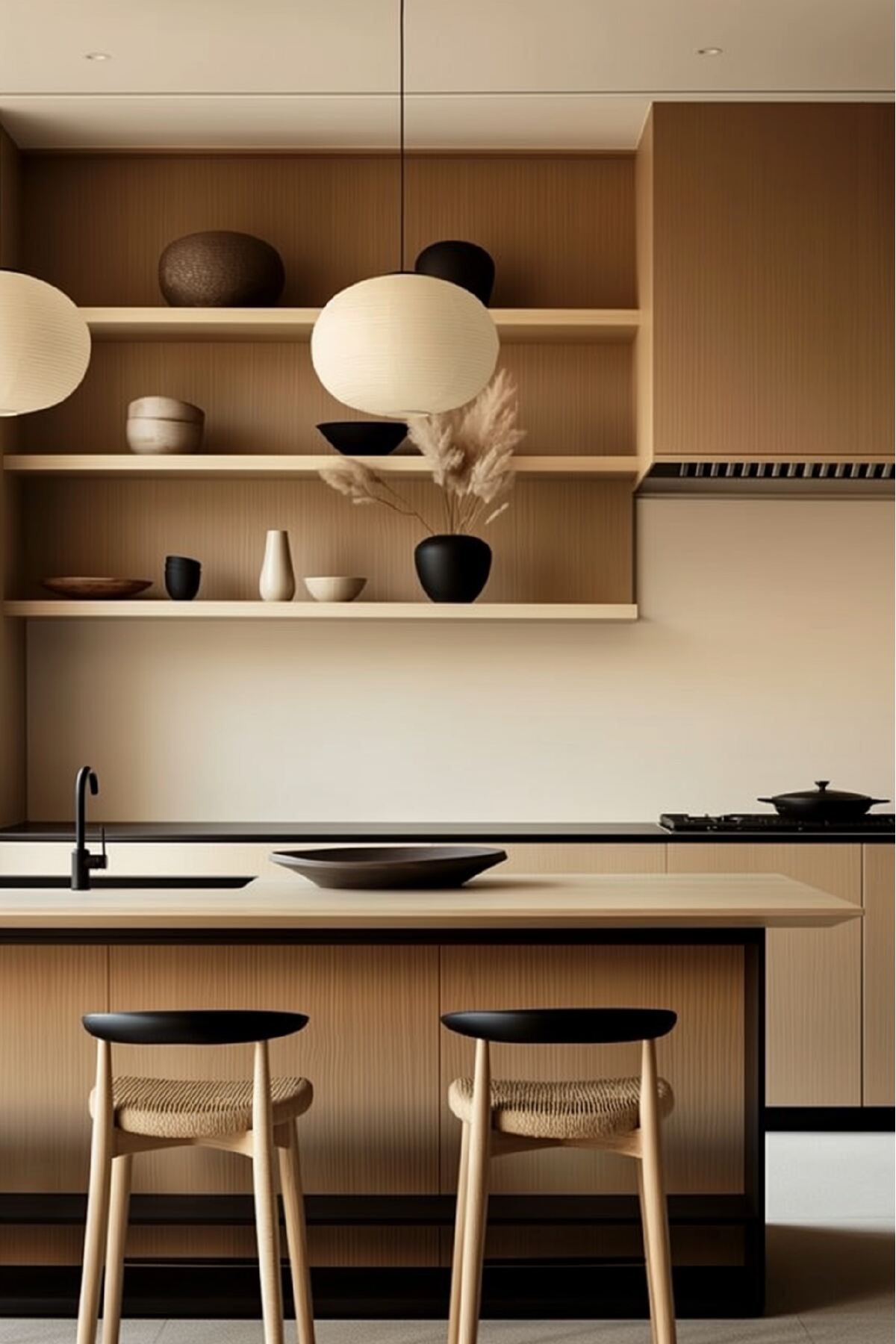 black japandi kitchen design ideas - 10