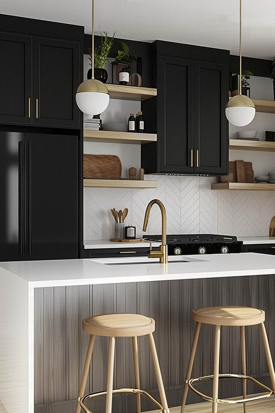 black japandi kitchen design ideas - 11