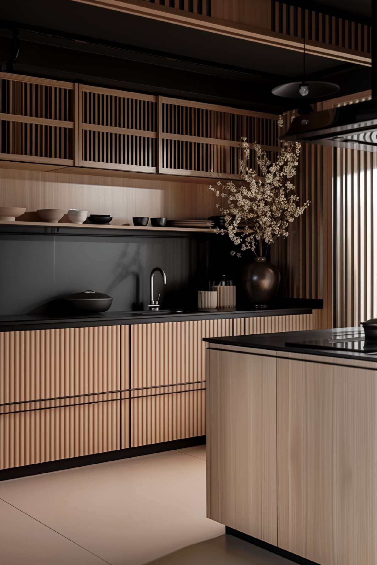 black japandi kitchen design ideas - 15