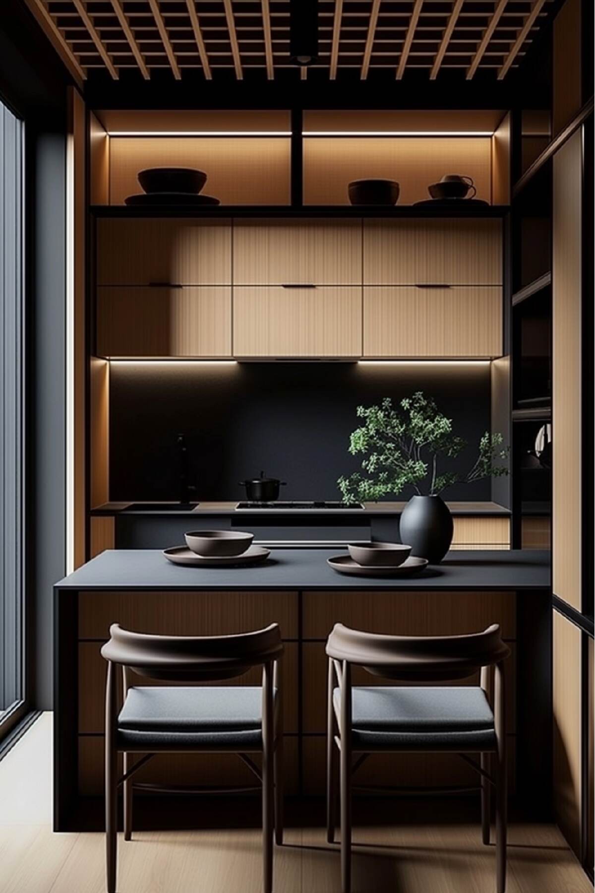 black japandi kitchen design ideas - 6