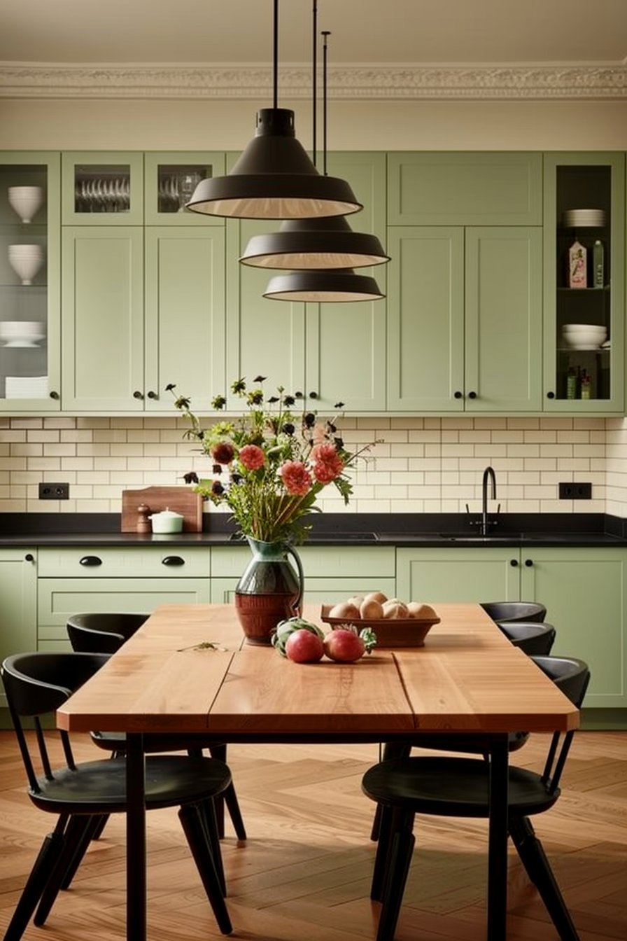 black and green color kitchen