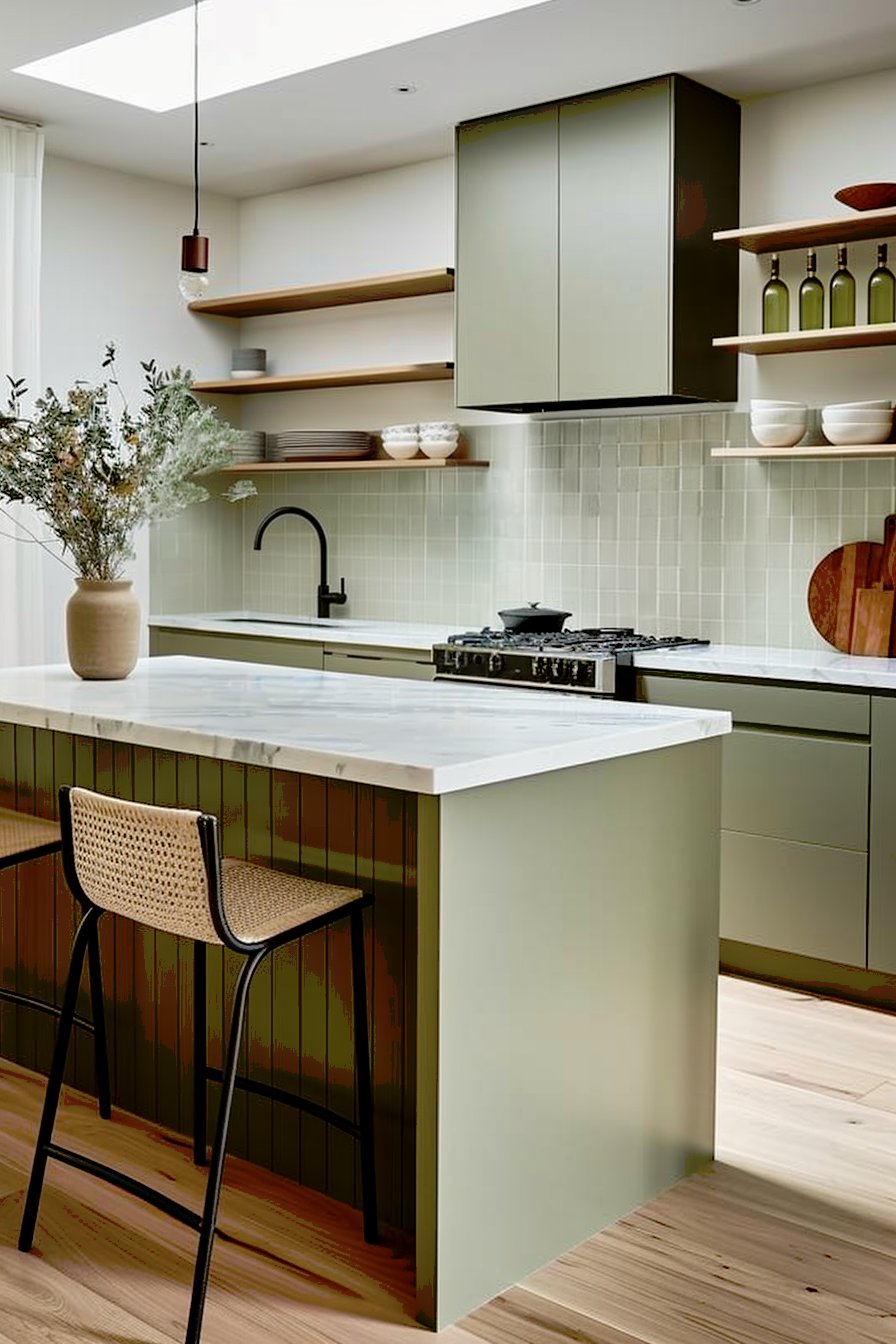 white and green color kitchen