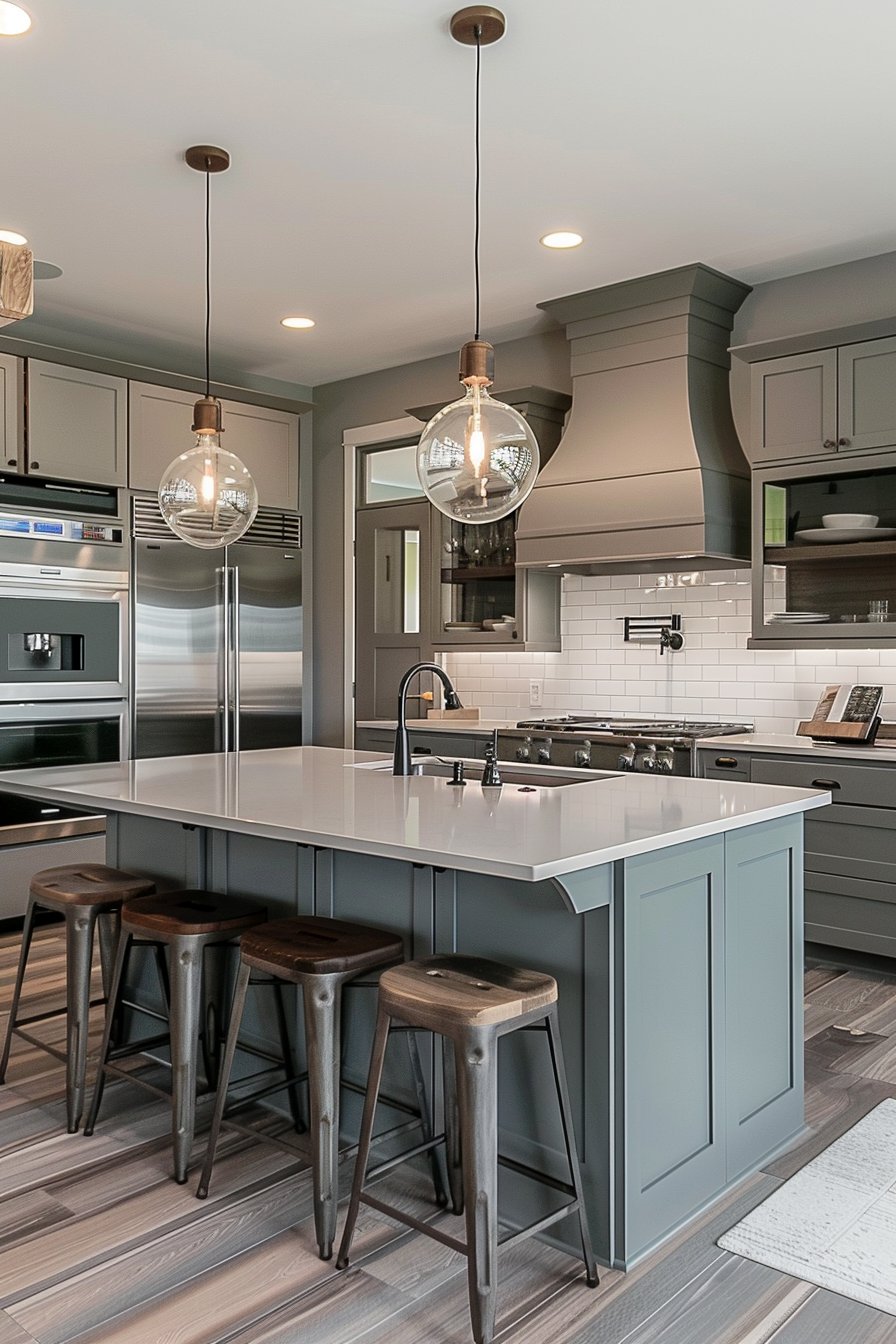 grey and green color kitchen