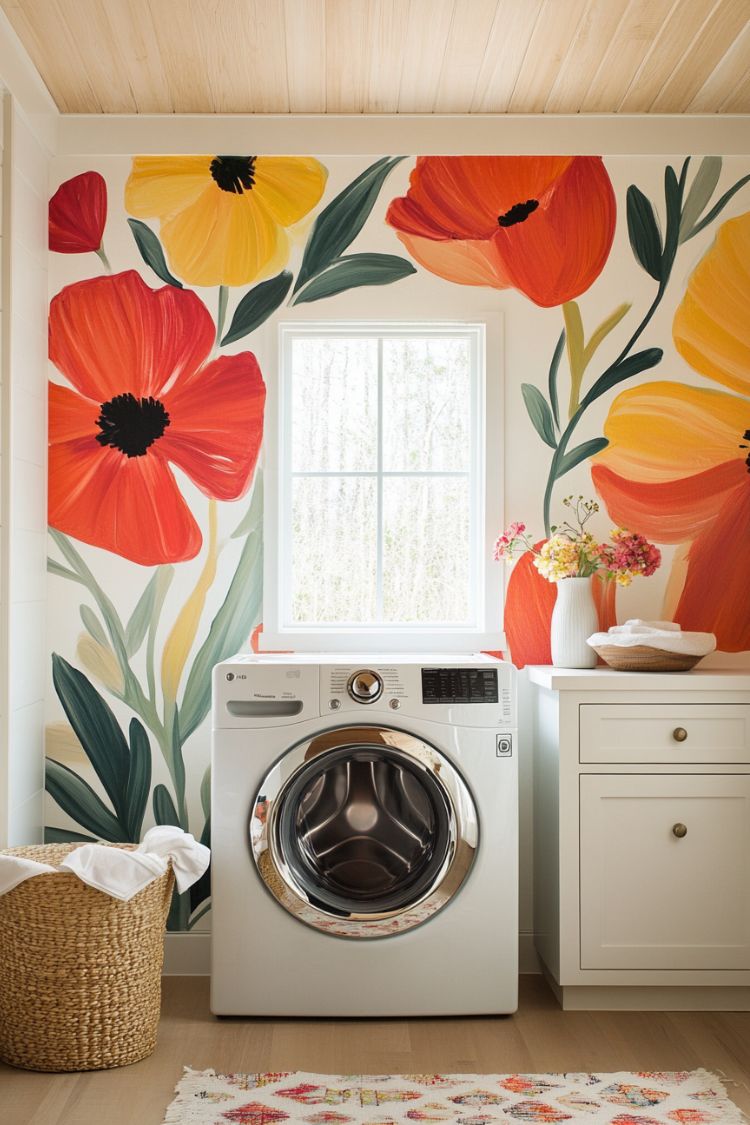 laundry room floral mural idea