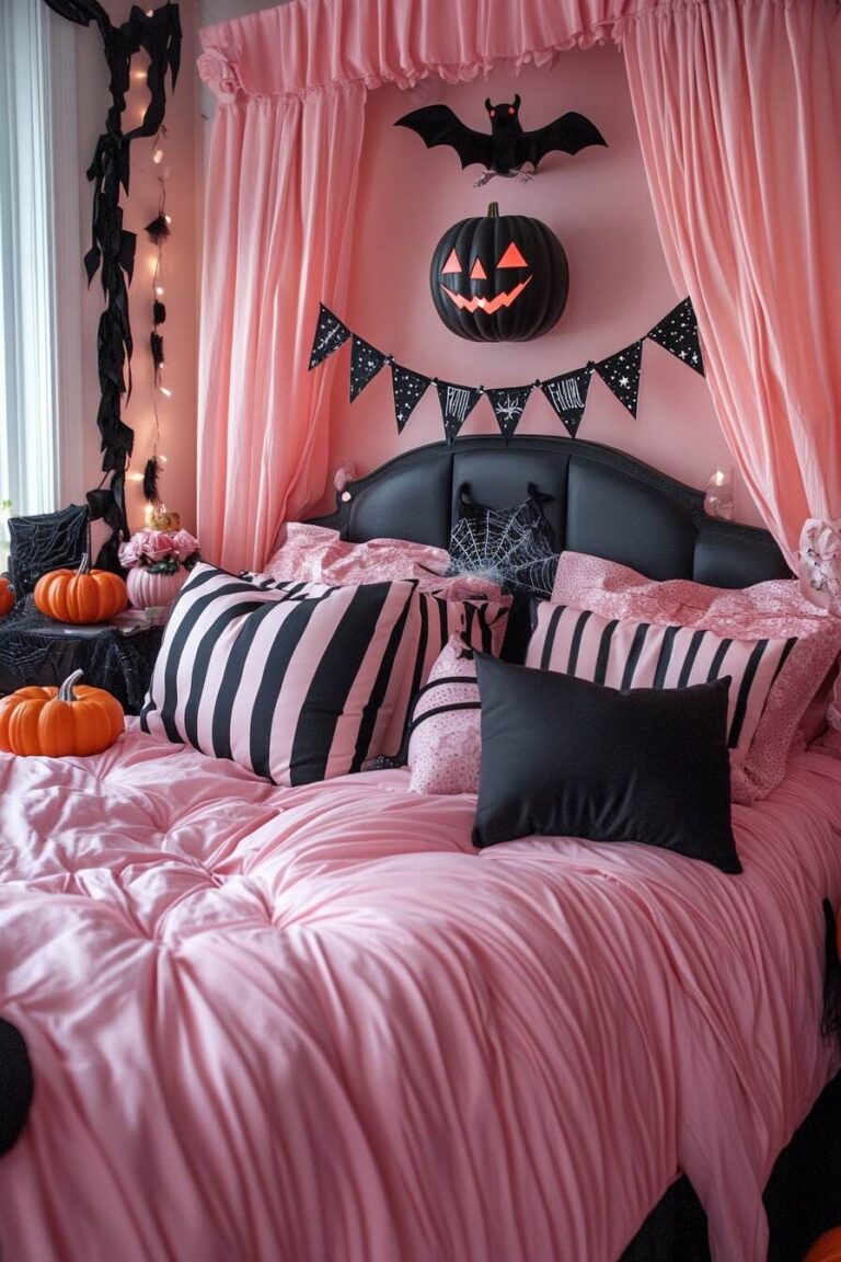 20+ Uniquely Cute & Spooky Pink Halloween Bedroom Decor Ideas H.M.G
