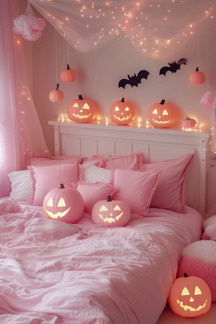20+ Uniquely Cute & Spooky Pink Halloween Bedroom Decor Ideas - H.M.G