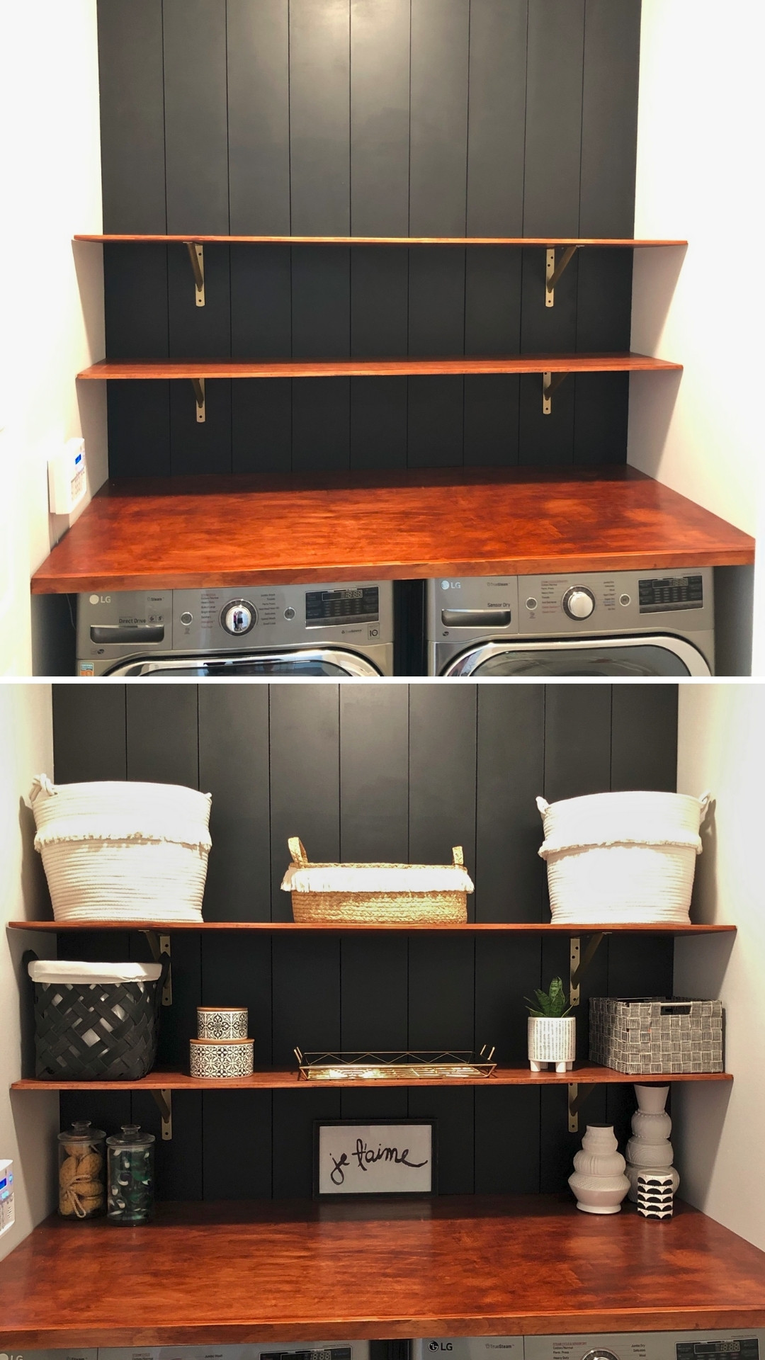 Modern Countertop & Shelves with Dark Shiplap
