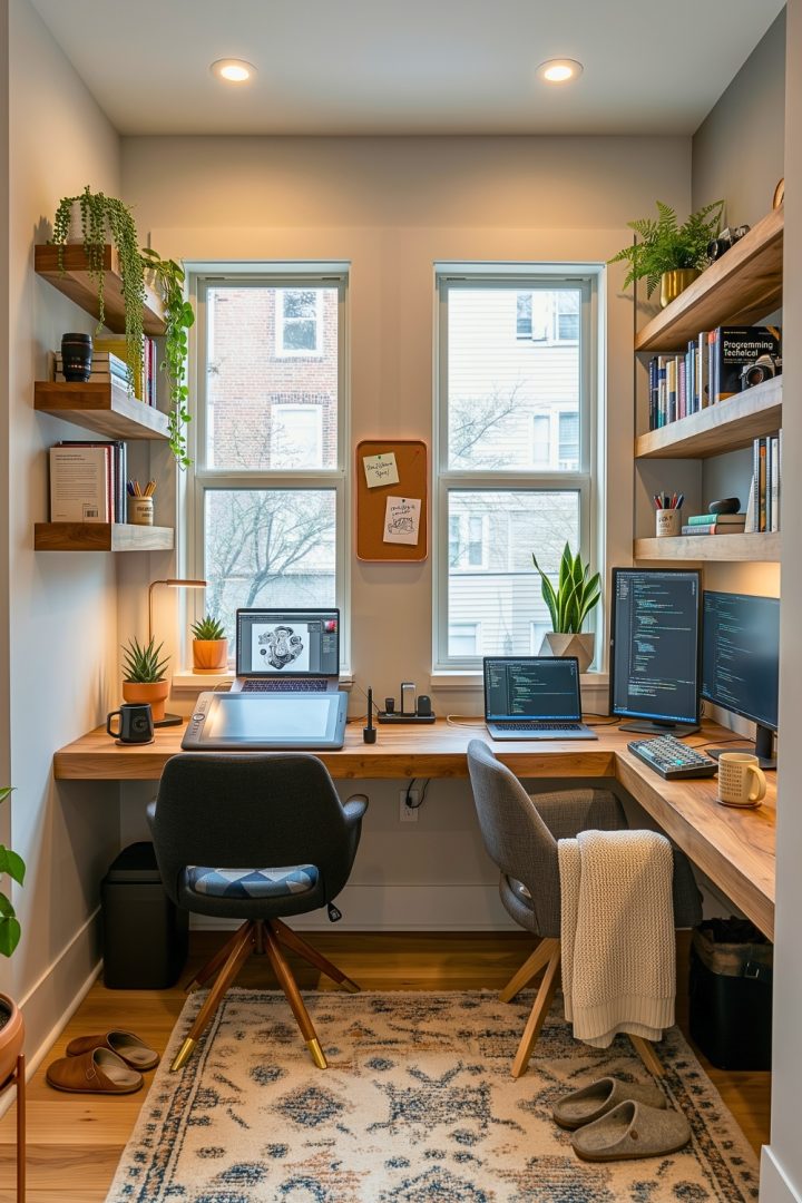 Space-Saving Double Desk Layout Ideas for Small Home Offices - H.M.G