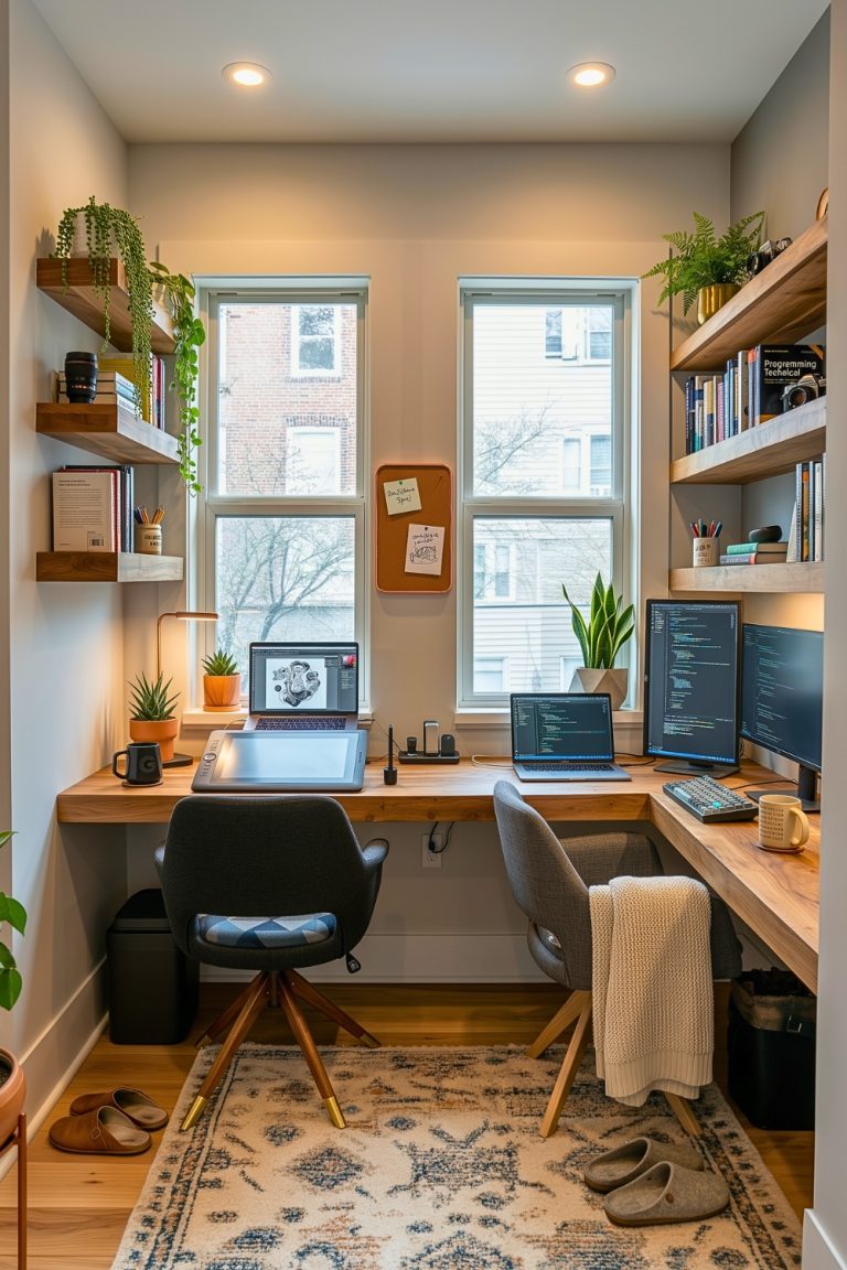 Space-Saving Double Desk Layout Ideas for Small Home Offices - H.M.G