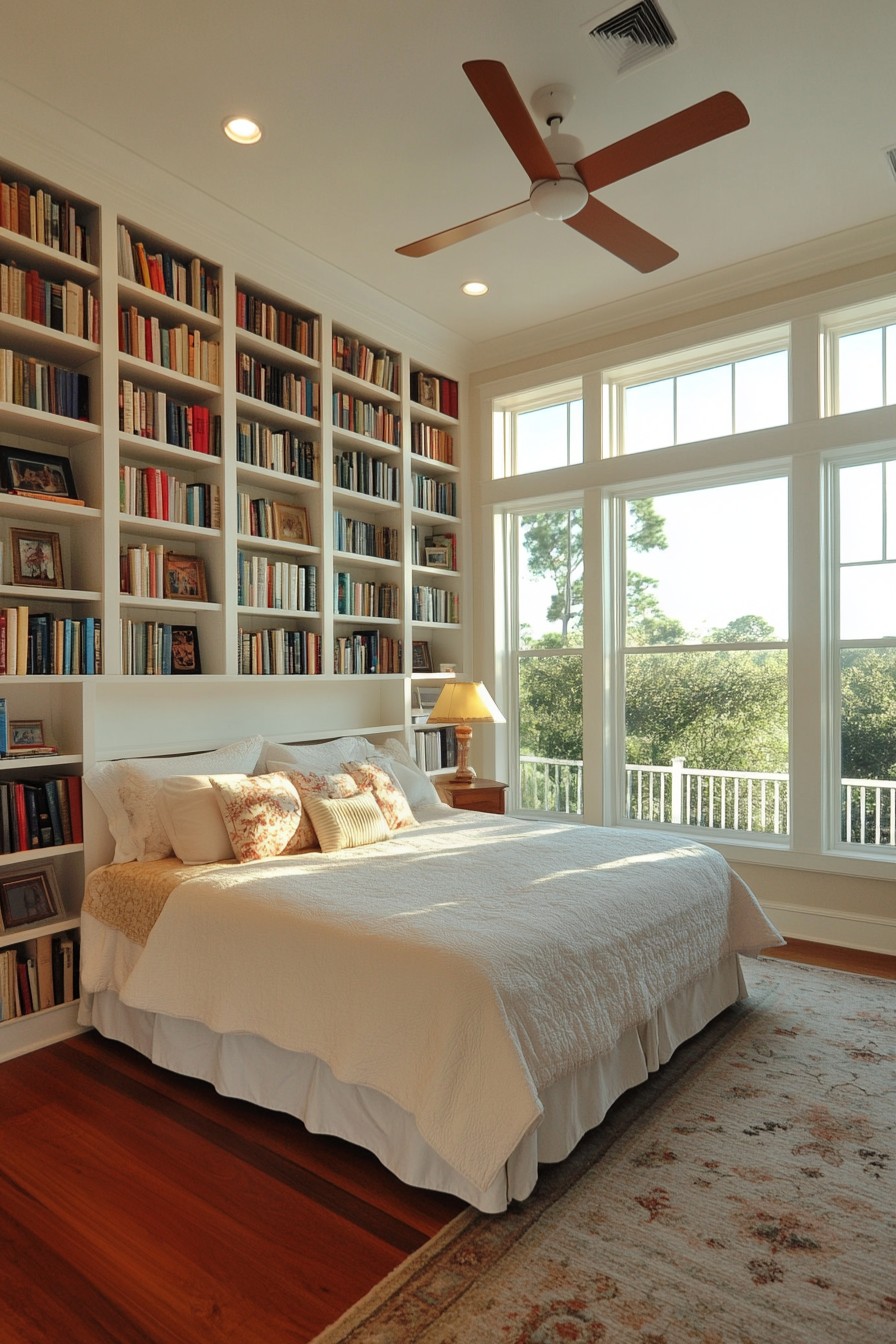 built in bookshelves in bedroom