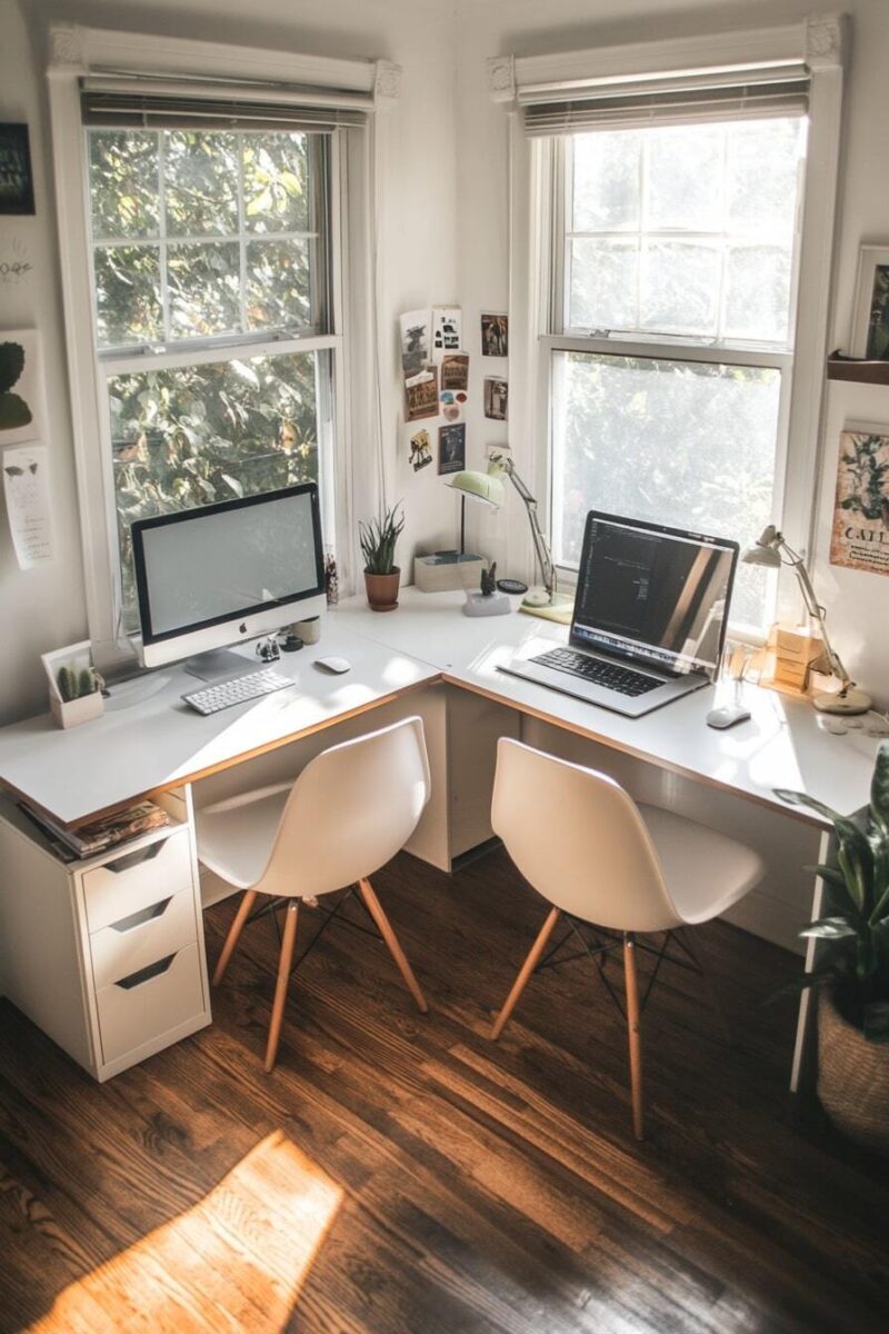 Space-Saving Double Desk Layout Ideas for Small Home Offices - H.M.G