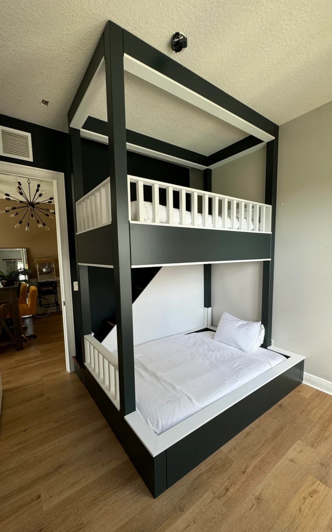 Sleek modern black & white bunk bed with open base