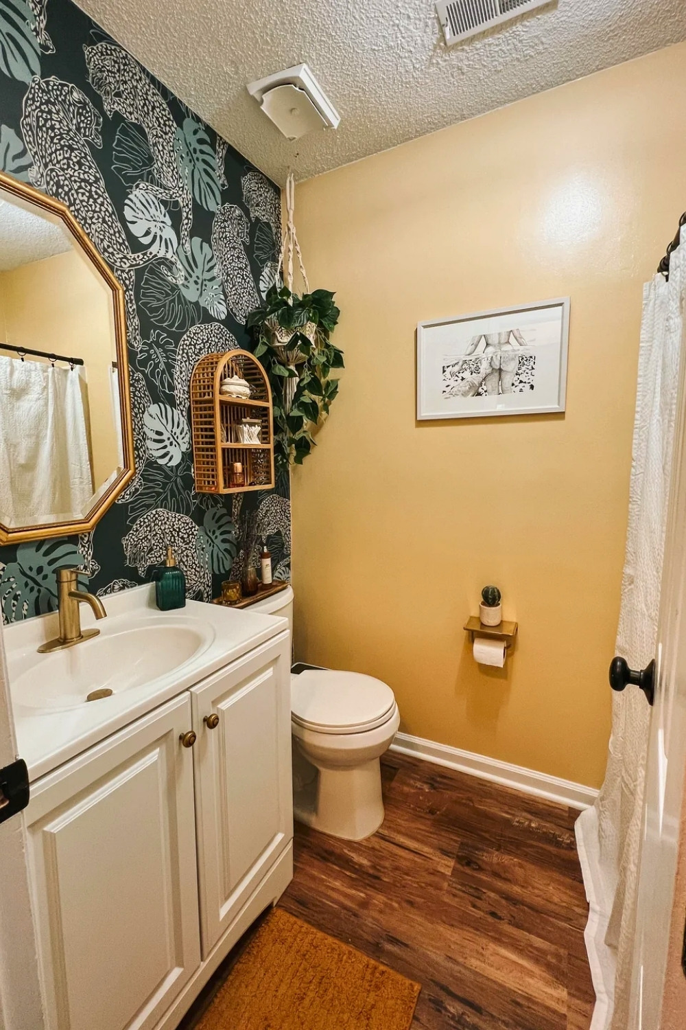 Modern Guest Bathroom Dark Teal with Gold Accents