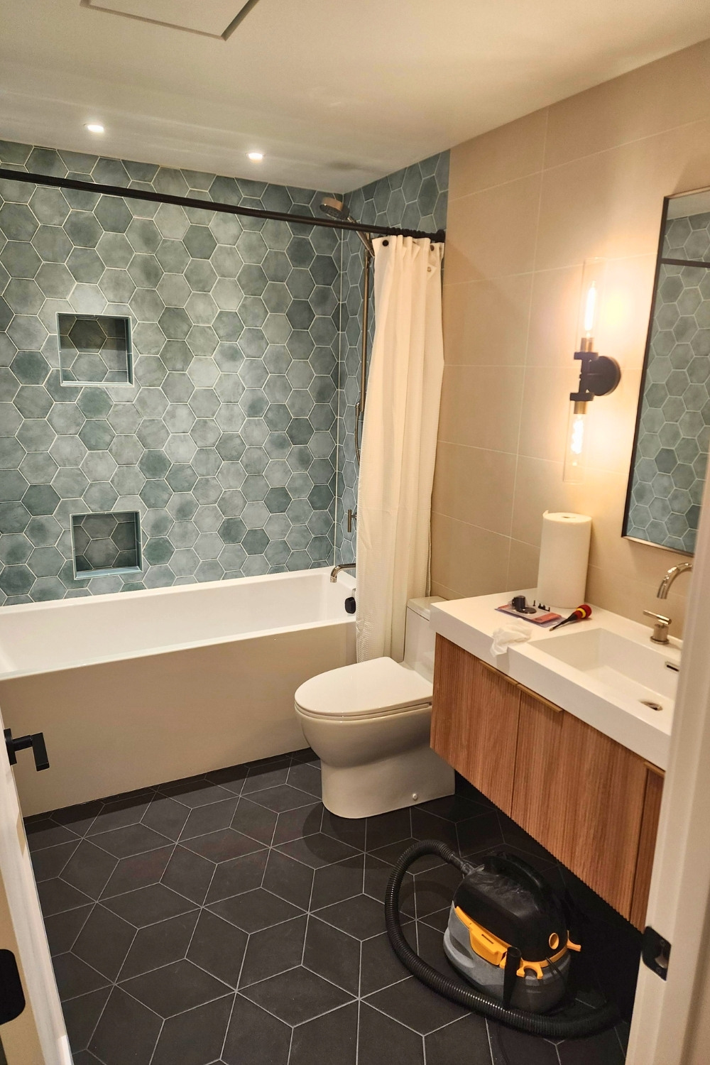 Modern Guest Bathroom Hex Tile Shower