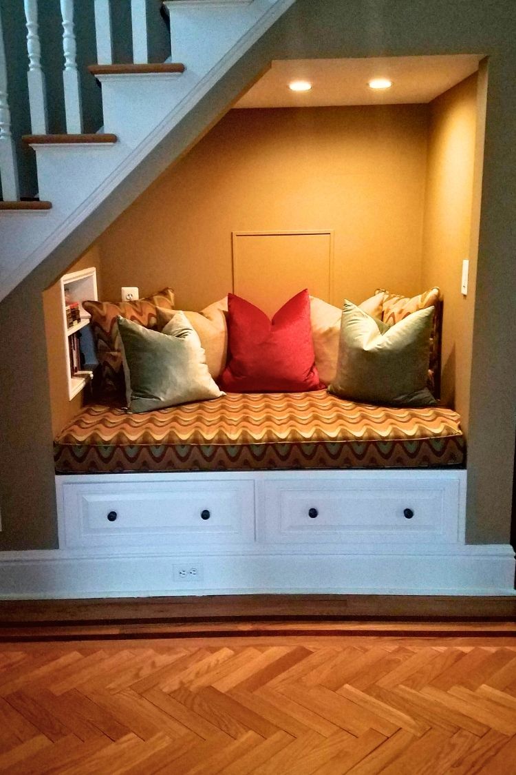under stairs reading nook for kids