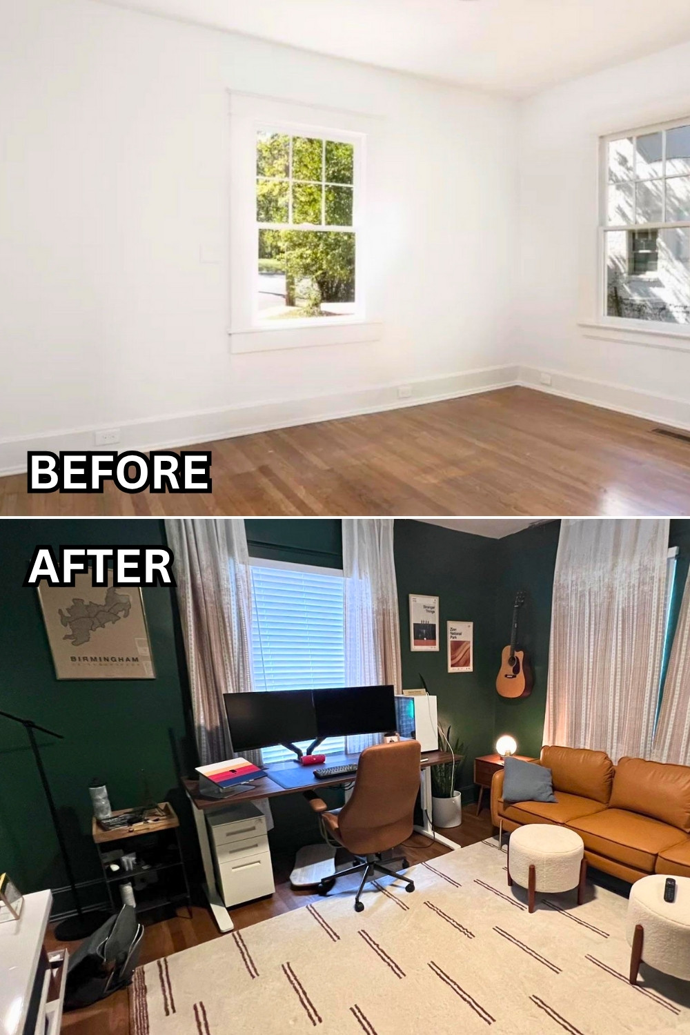 Before and After Green Home Office Makeover