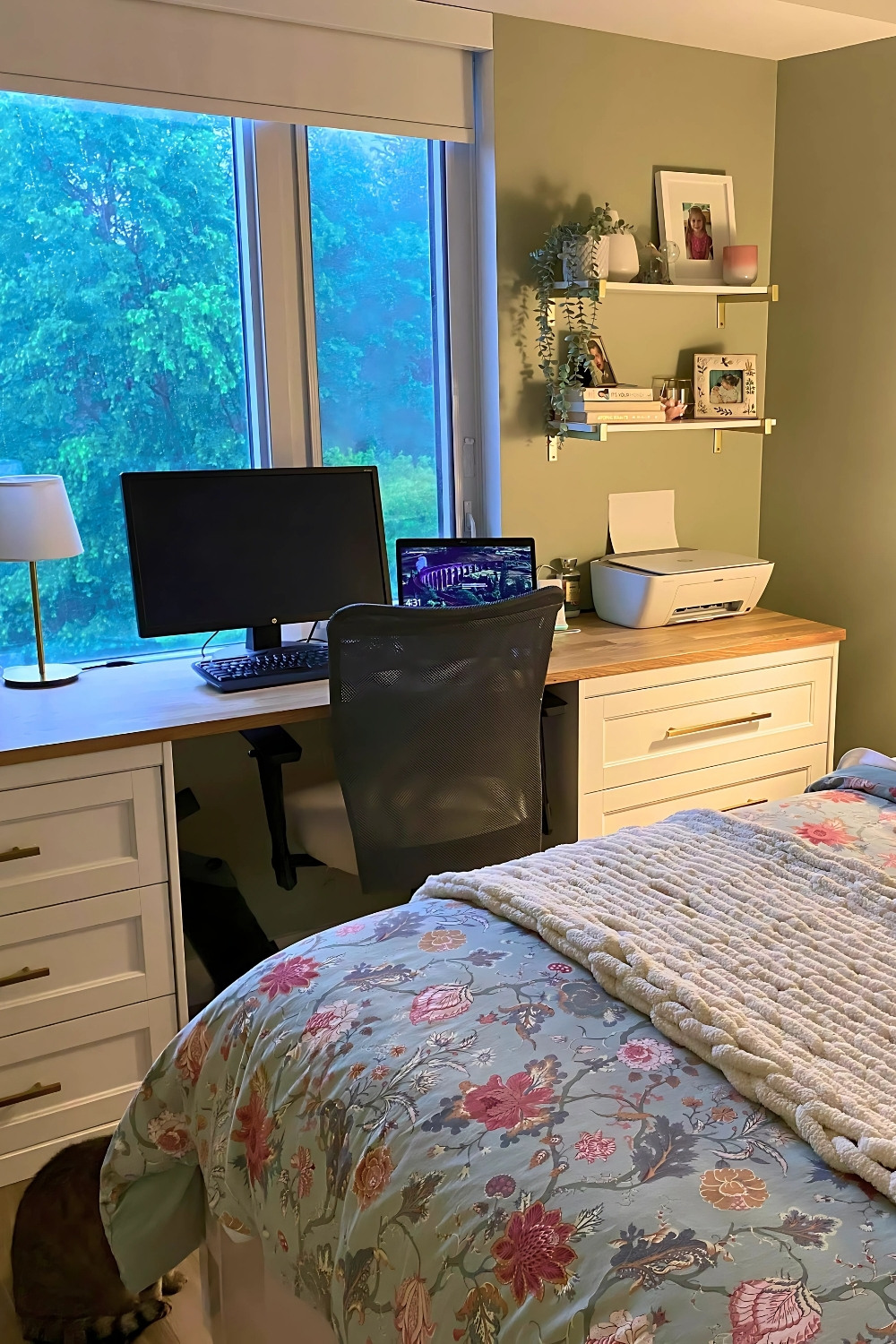 Modern Bedroom Under Window Desk IKEA Hack Low Storage Cabinet Built In Look