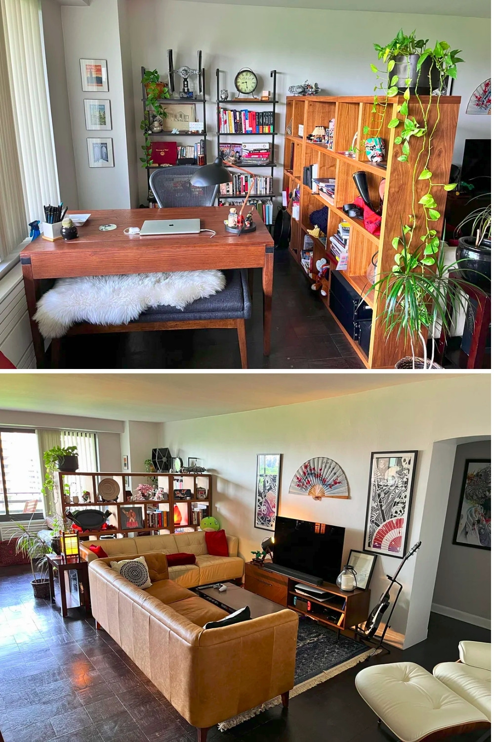 NYC Living Room Office Combo with Bookshelf Divider