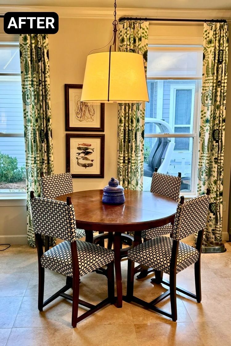 After – Dining nook with new chairs and decor