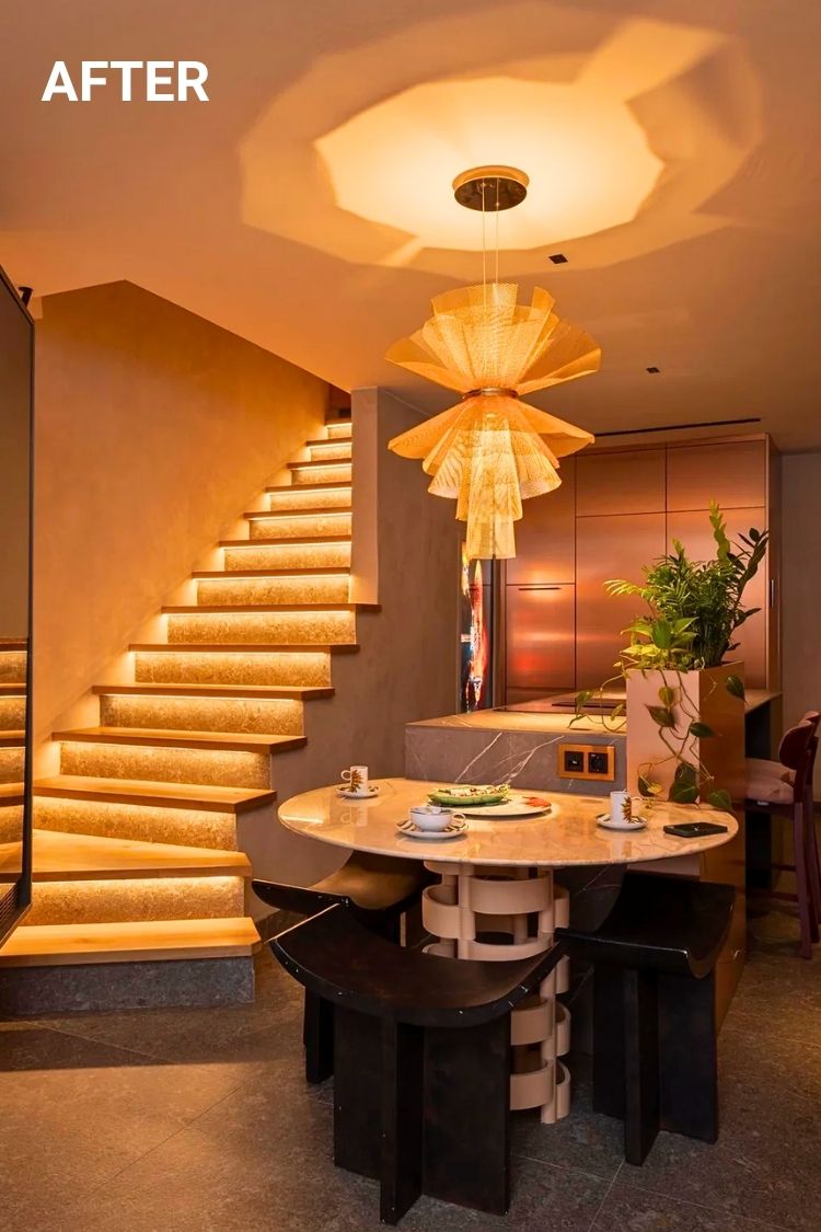 After – Elegant dining room at base of staircase