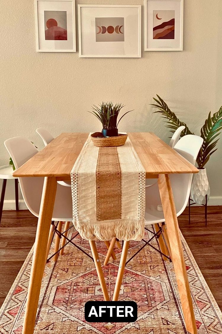 After – Same table with runner and decorative touches