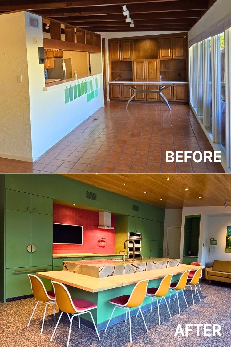 Basement turned colorful dining space
