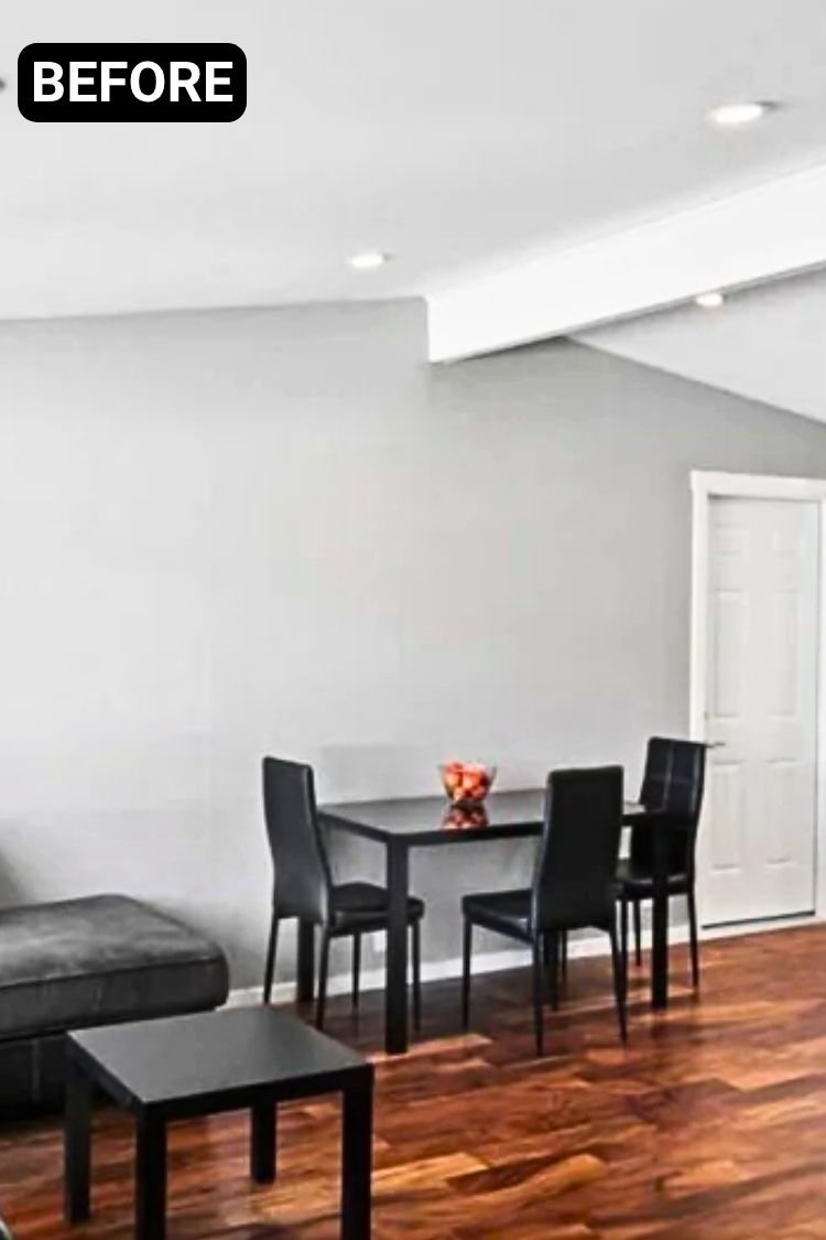Before – Basic black table in white room