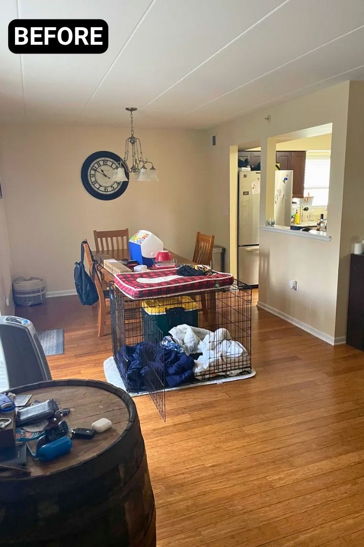 Before – Cluttered dining room