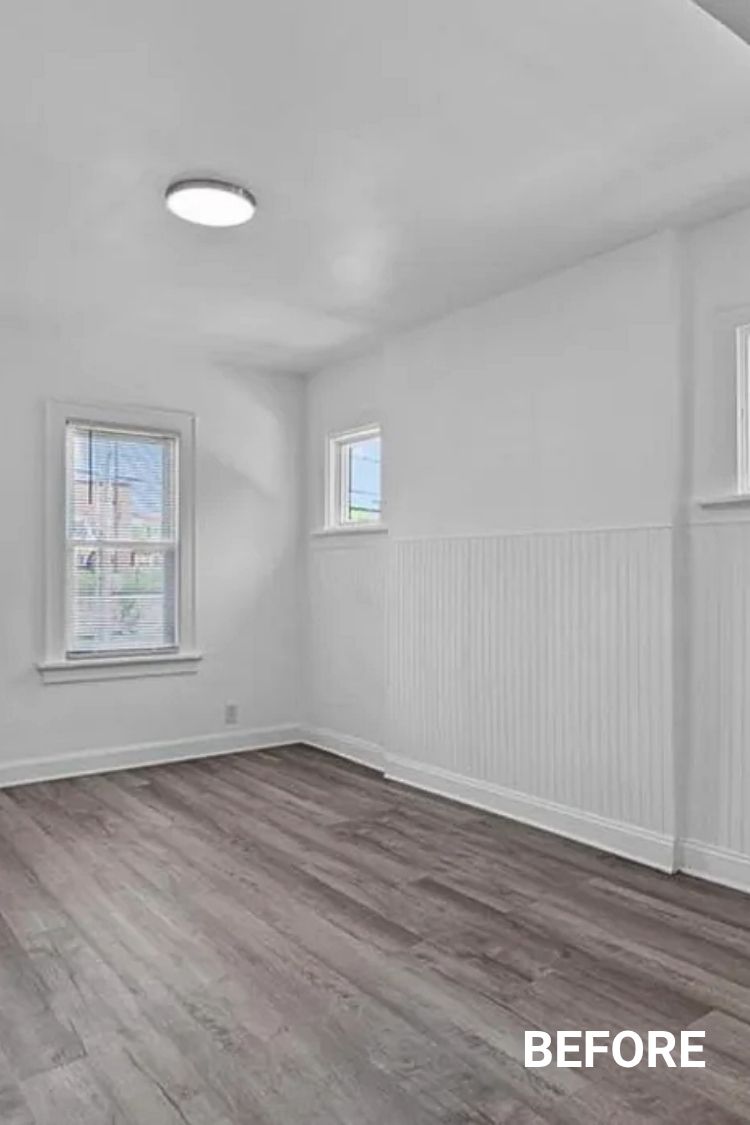 Before – Empty white room with vinyl floors