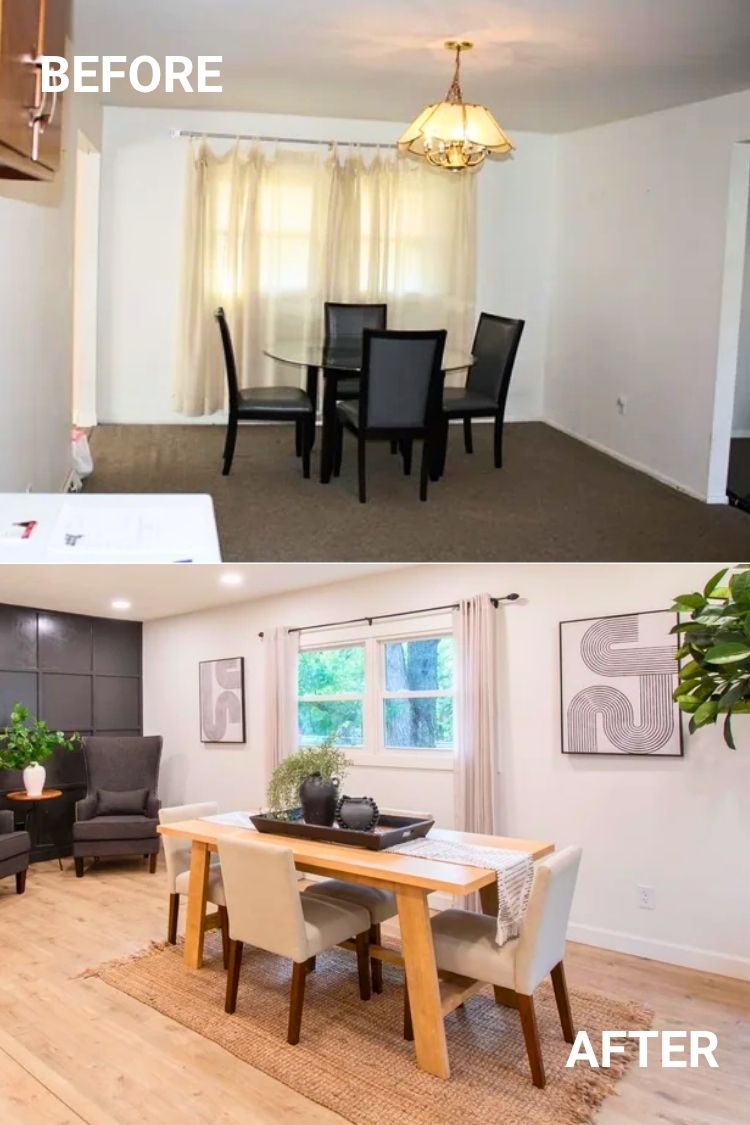 Dining room with white and wood makeover