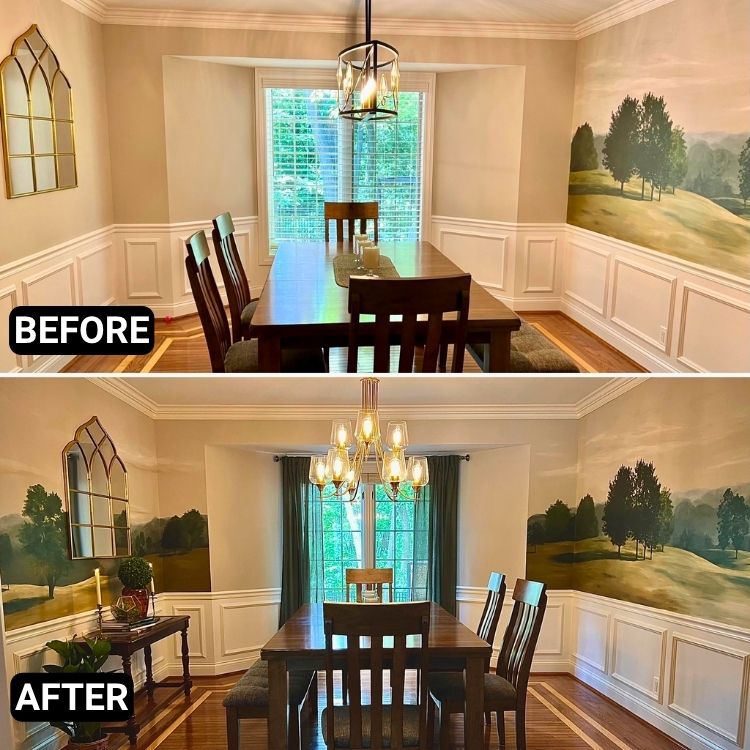 Traditional dining room with updated mural