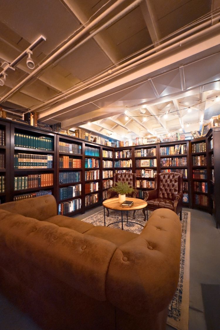 basement cozy home library