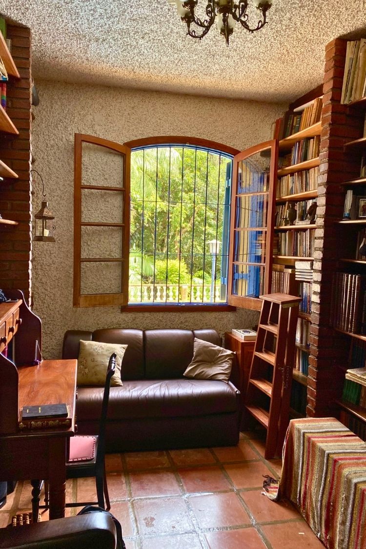 cozy home library by the window