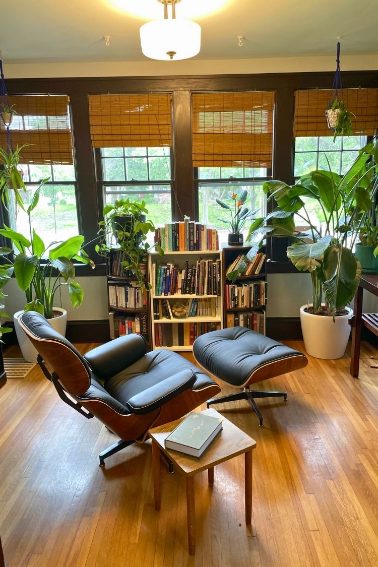 cozy home library by the window