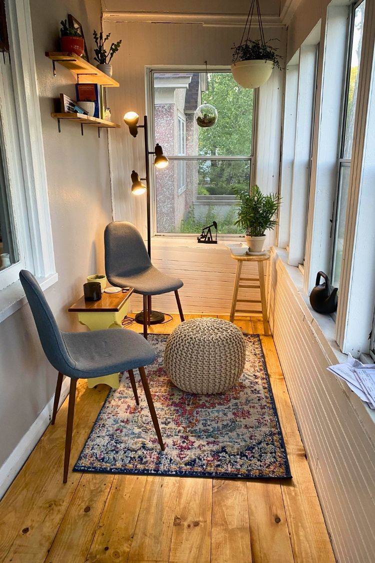 garden front porch with two chairs