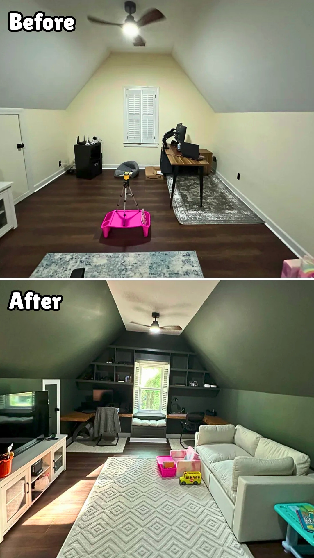 Attic Turned Multifunctional Office Lounge