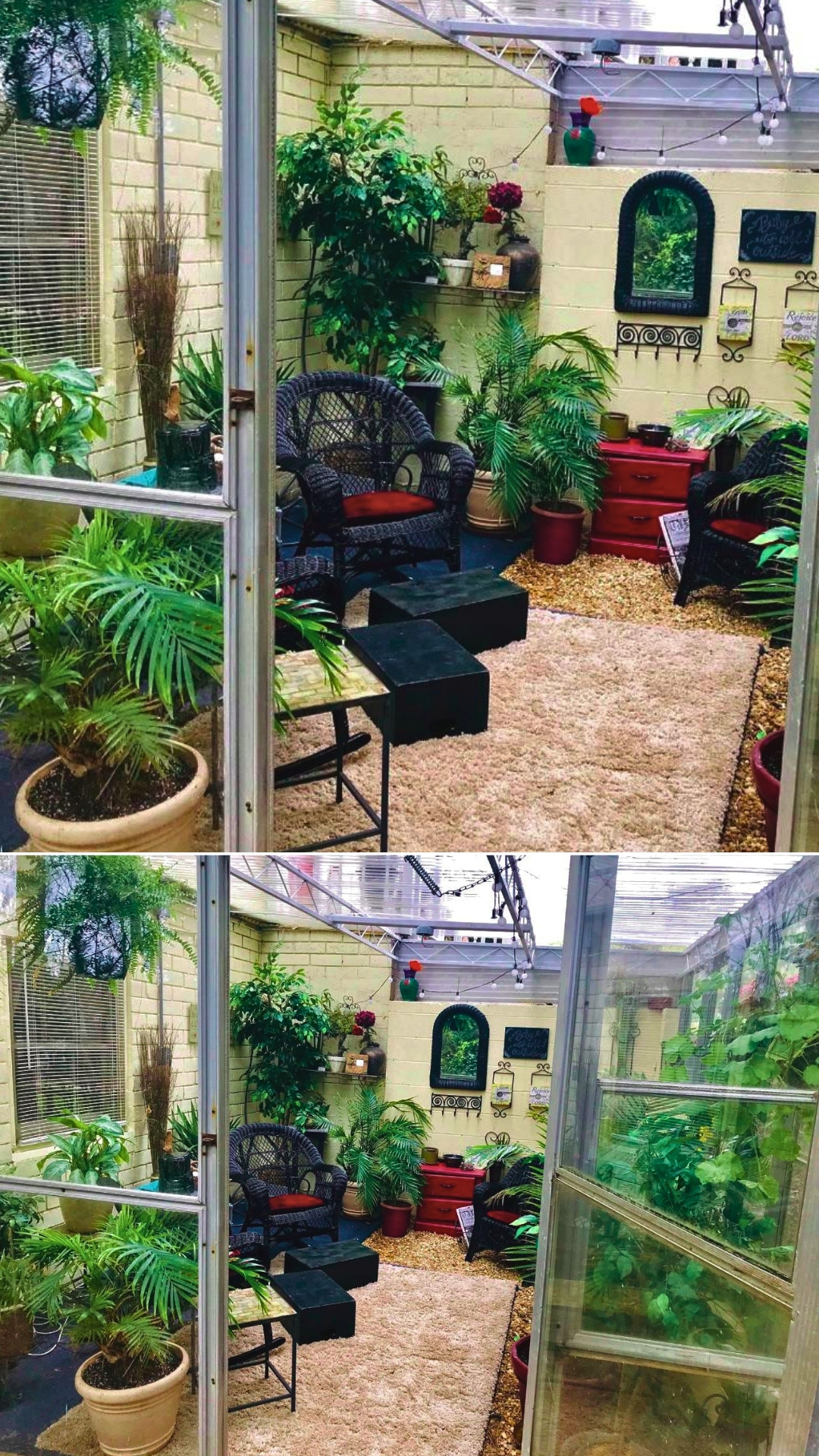 Cozy Indoor Greenhouse Nook With Plants and Mirrors