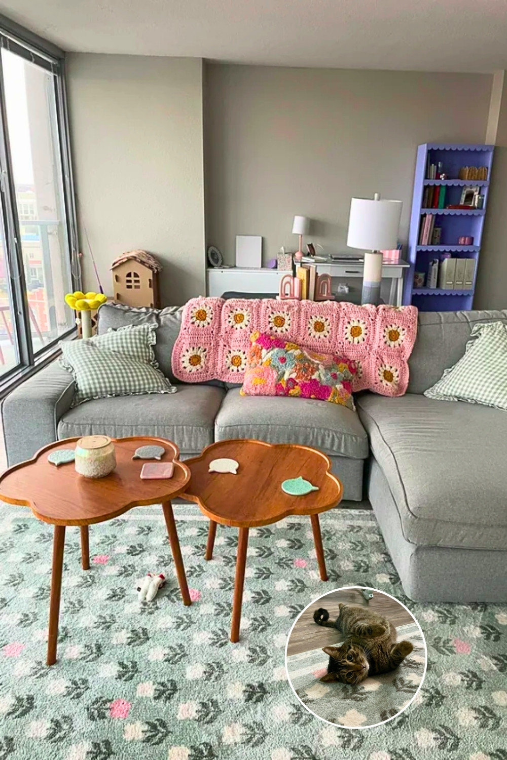 Cute Small Apartment With Natural Light And Flower Shaped Coffee Tables