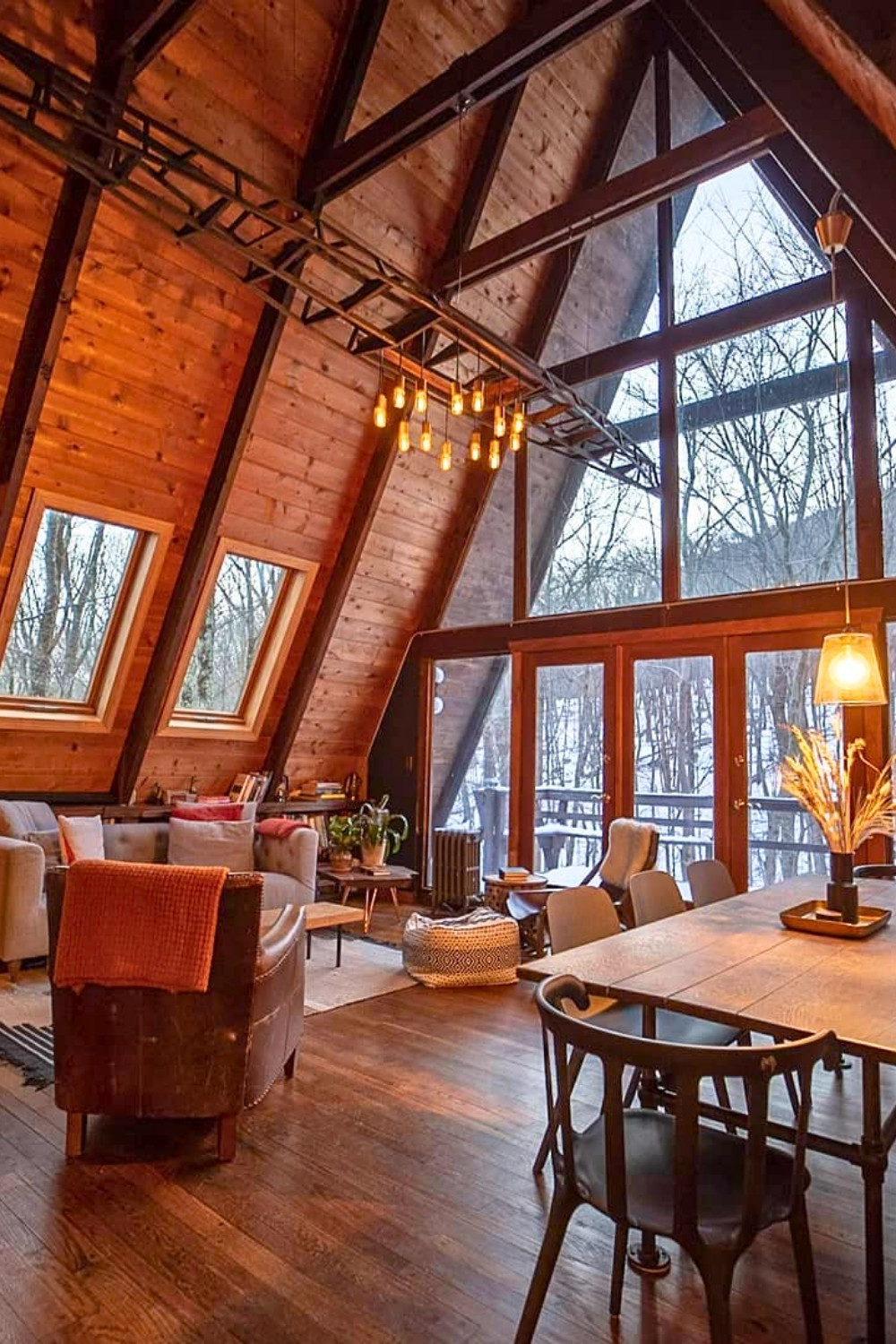 Golden Hour A-Frame Cabin in Gardiner, NY – High Ceilings, Wood Paneling & Cozy Rustic Charm