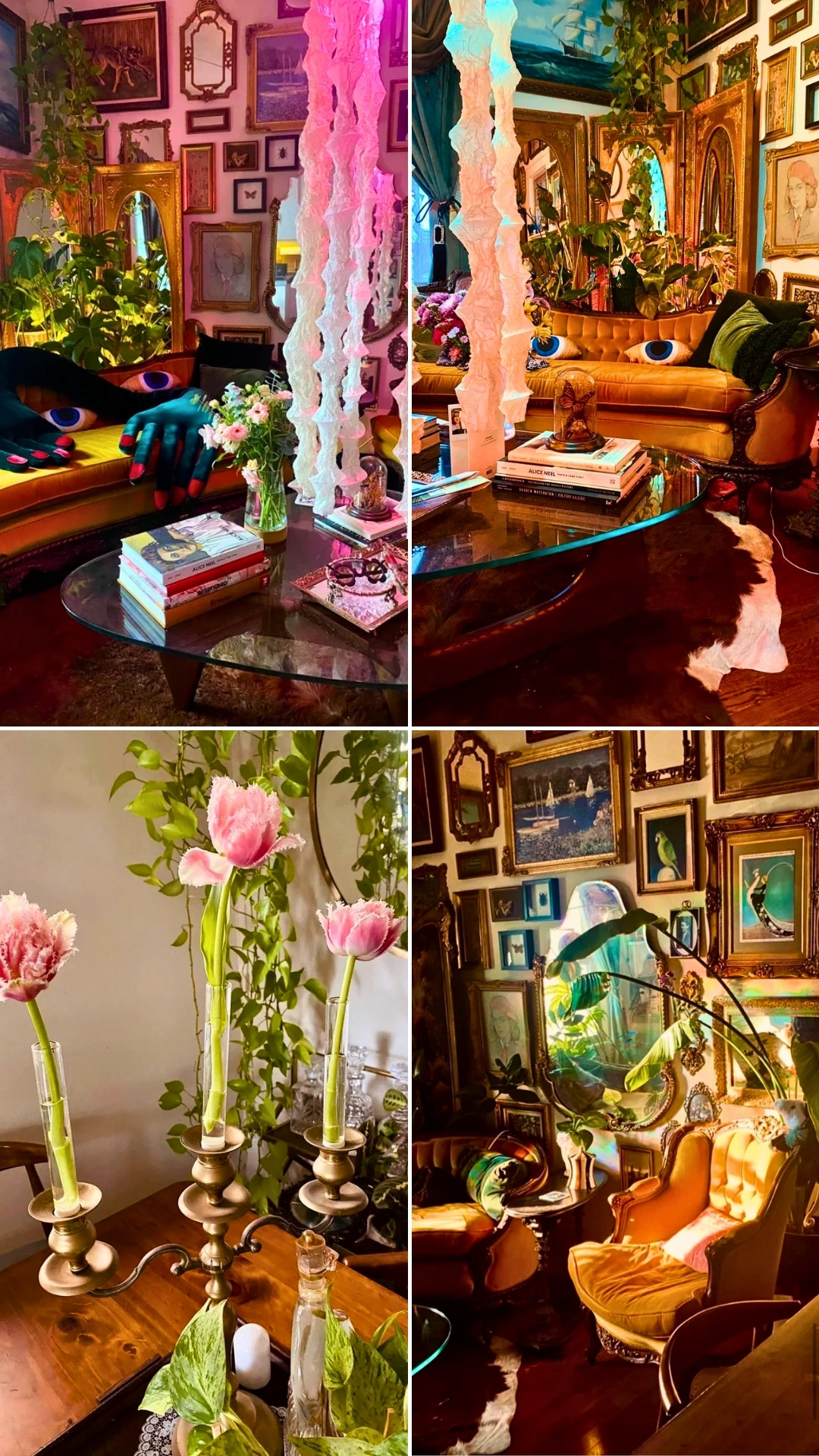 Maximalist Vintage Glam Living Room With Surrealist Decor