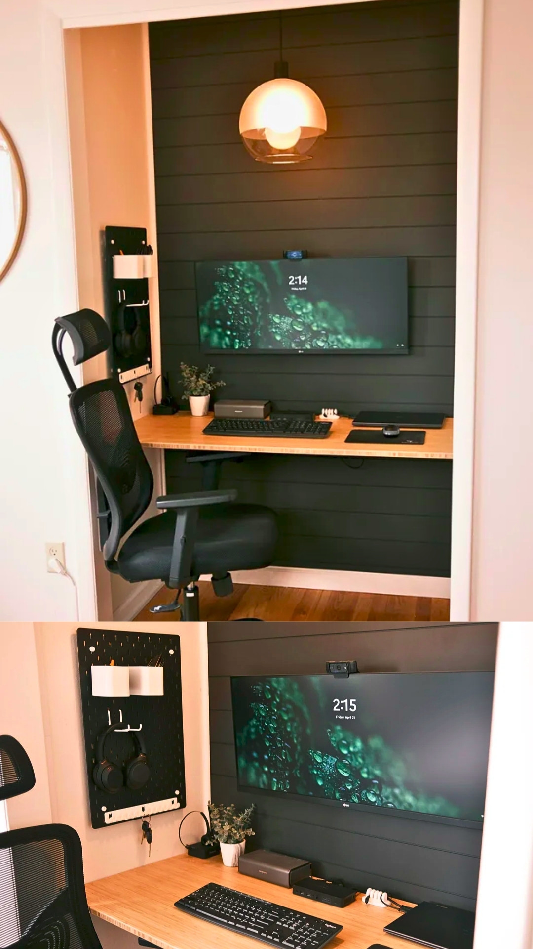Sleek Black Closet Office with Ultra-Wide Monitor