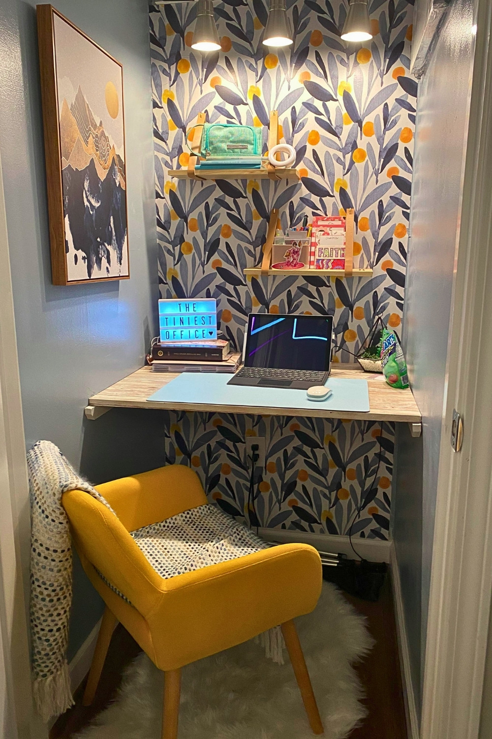 Tiny Hall Closet Turned Bold and Cozy Office
