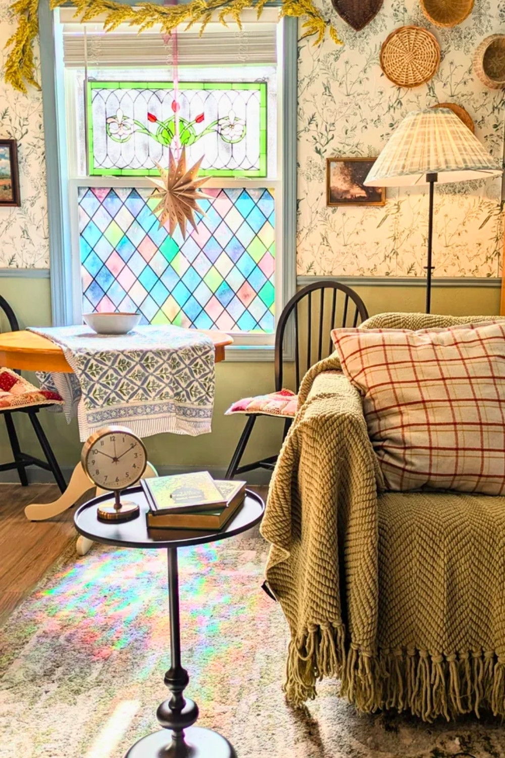 Whimsical Storybook Feminine Living Room Cozy Neutral Paint Scheme Small Spaces