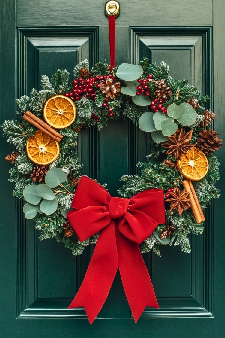 a diy christmas wreath on front door
