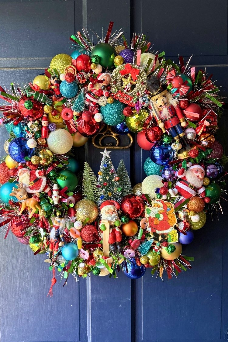 a diy christmas wreath on front door