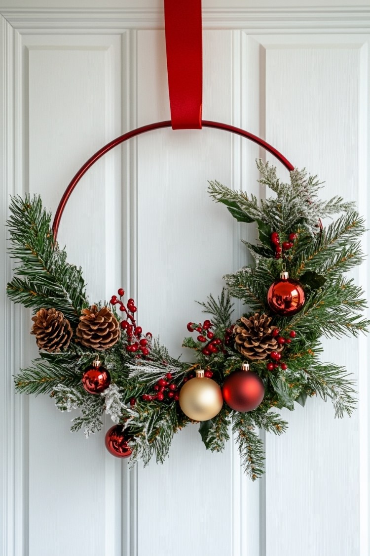 a diy christmas wreath on front door