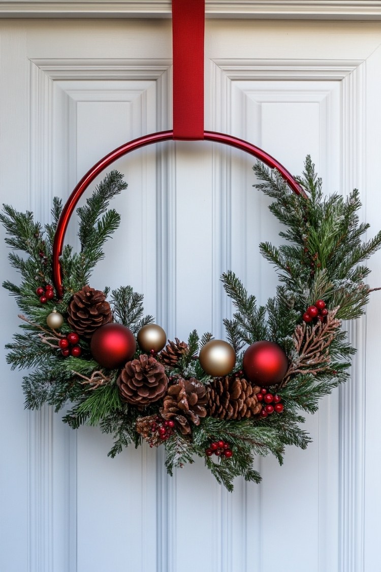 a diy christmas wreath on front door